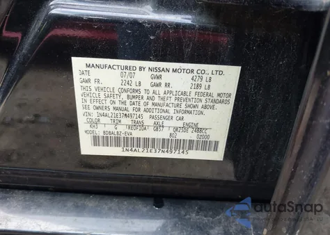 2007 Nissan Altima 2.5 S из США, поврежденный, VIN 1N4AL21E37N497145